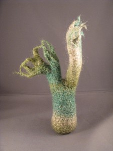 A “binary bonsai” created using an algorithmic knitting process. Image copyright Madeleine Shepherd. Used with permission.